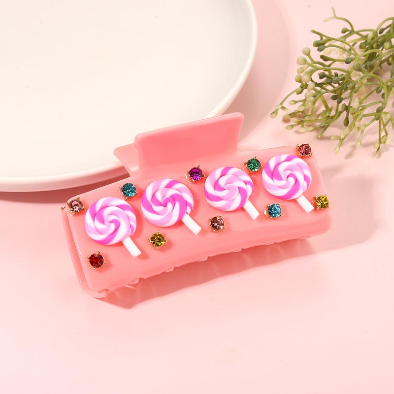 PHALIN Candy Hair Claw Clip for Women Girls Christmas Candy Cane Hair Clips Halloween Holiday Lollipop Accessories Candys Outfit for Women Party Favors (Pattern A) - Image 3